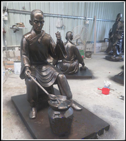 古代熬藥雕塑|中醫(yī)熬藥銅雕塑